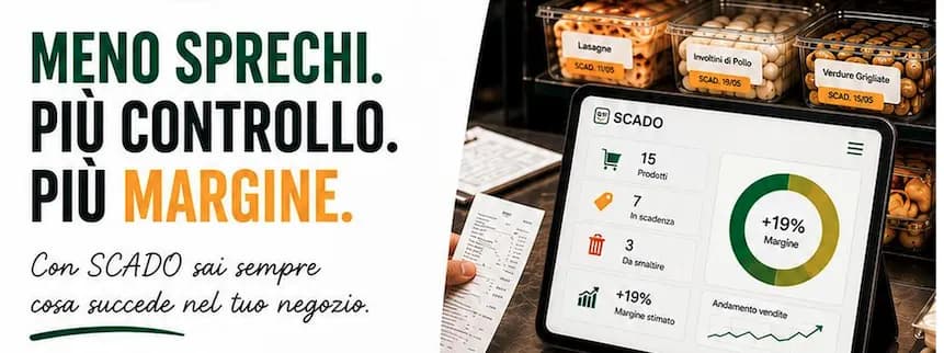 Cover Facebook SCADO con messaggio meno sprechi più controllo più margine