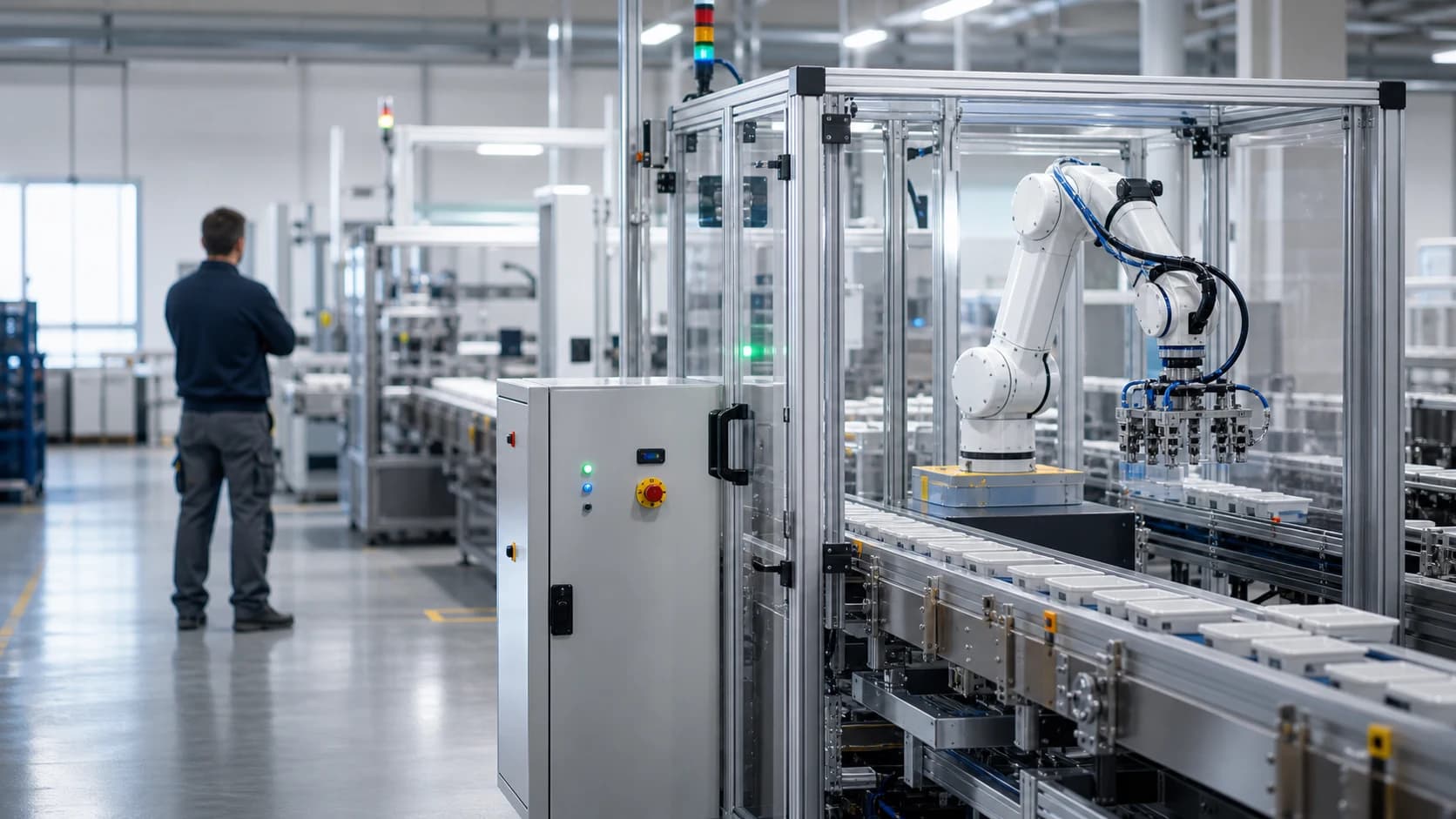 Cella automatizzata e linea produttiva in un impianto moderno